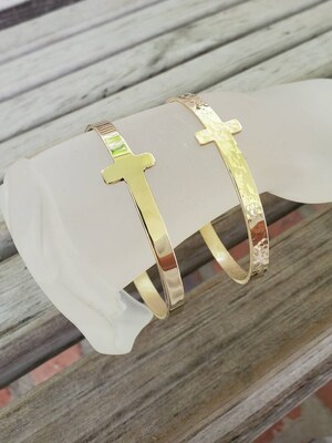 Jewelers Brass Cross Bracelet in Hammered or Smooth Finish - image1